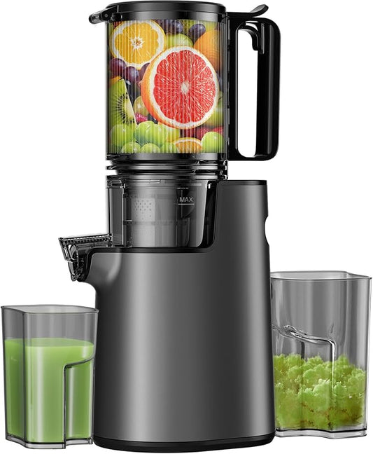 Cold Press Juicer, Masticating Juicer with 5.4" Wide Feed Chute, 350w Slow Juicer Machines Fit Whole Vegetables and Fruits with High Juice Yield, Easy to Clean (Pink)