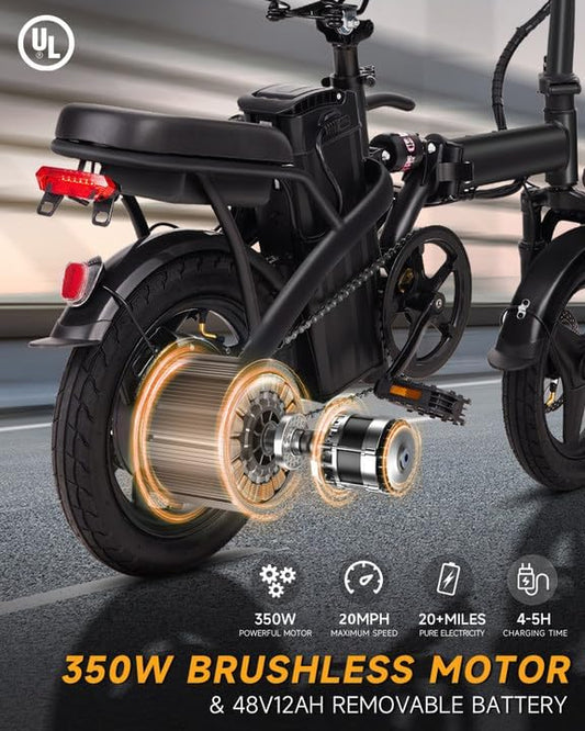 Electric Bike for Adults,Ebike,14"/16"/20" Folding Ebike, Electric Bicycle with 450W Motor, 576Wh 12Ah Removable Battery, 20+ Miles,20 Mph,Multi-Shock Absorption,Commuting,UL 2849